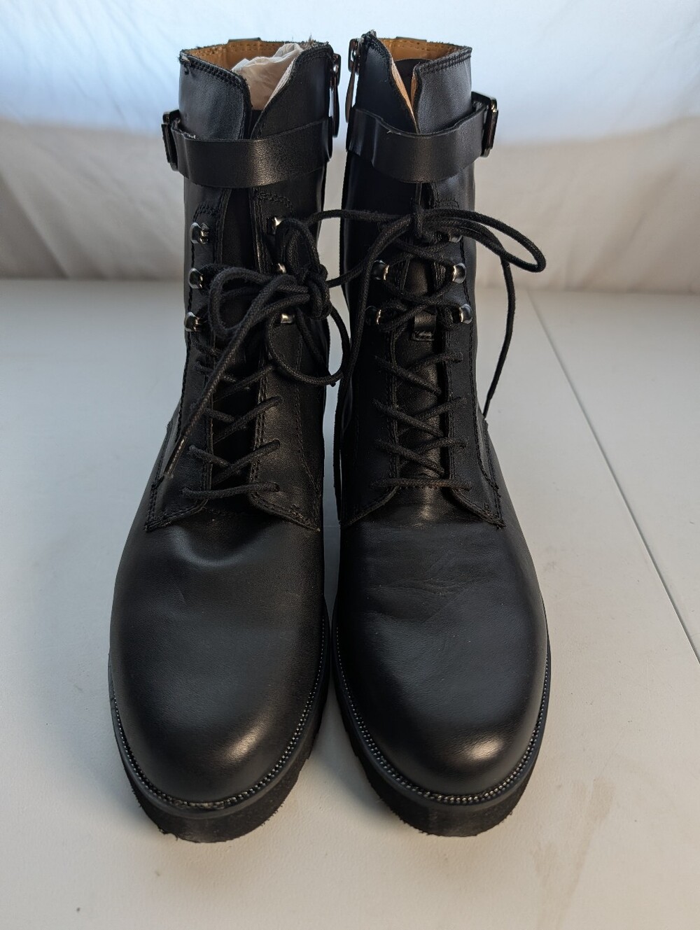 Franco Sarto Combat Boots Women Size 9.5 Canon Black Biker Punk NEW W/ Box - Picture 4 of 7